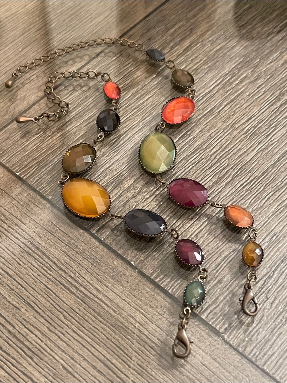 Vintage Set of Two Multi-color Faceted Oval Stone Bracelets